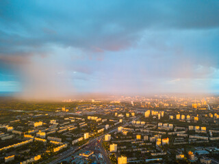 Fototapeta na wymiar Aerial drone view. Rain over Kiev city.