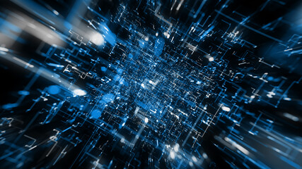 Abstract Digital Data Hi Tech Background Zoom In/ Illustration of a beautiful abstract technology background with data lines and corner particles zooming in with radial blur