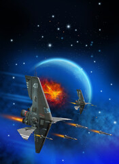 Fototapeta premium spaceship launching rockets and earth, space wars