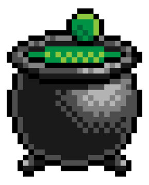 A Halloween witch cauldron eight bit retro video game style pixel art icon