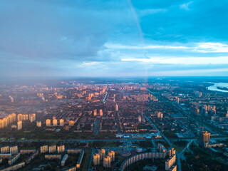 Aerial drone view. Rain over Kiev city.