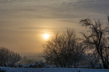 Fototapeta na wymiar Dark Sunrise in the Snow