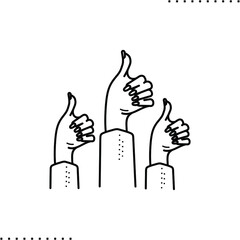 Agree,  thumbs up of three women hands vector icon in outlines