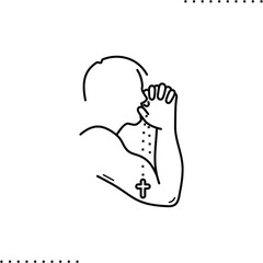 praying religious man, request vector icon in outlines