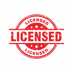 Abstract Red Grungy Licensed Rubber Stamps Sign with Circle Shape Illustration Vector, Licensed Text Seal, Mark, Label Design Template