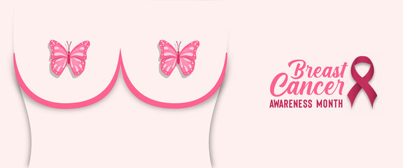 Breast cancer month and pink butterfly