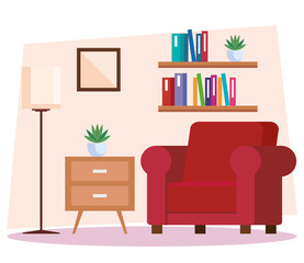 living room home place, sofa and decoration interior house vector illustration design