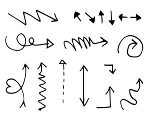 Set of arrow doodle on white background.