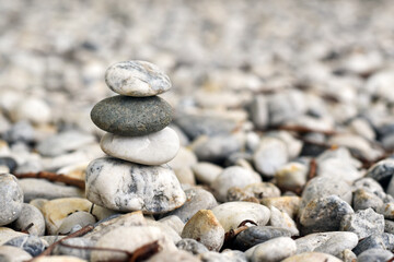 Fototapeta na wymiar Close-up view, Small pebbles arranged vertically.