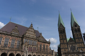 Fototapeta na wymiar Bremen, Germany - August 16, 2019: old city hall building and 