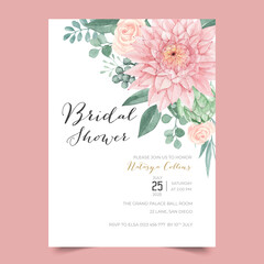 Bridal Shower Invitation Card with adorable Dahlia flowers
