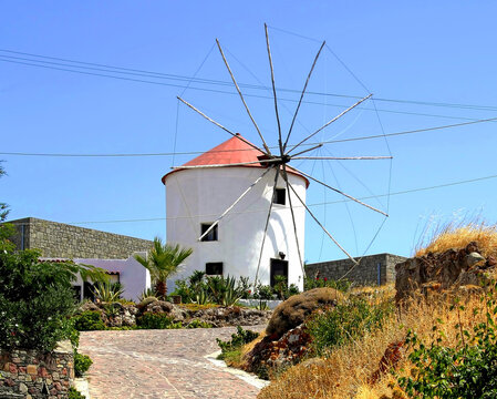 White mill on Lesbos, Greece