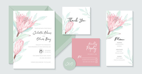 Beautiful Protea wedding invitation design template