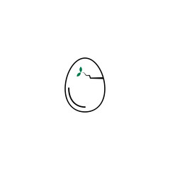 green egg logo icon with leaves growing on the egg, - Vector