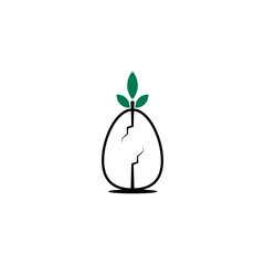 green egg logo icon with leaves growing on the egg, - Vector