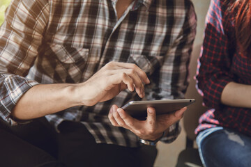 Businessman working on digital tablet