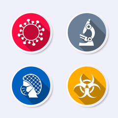 Colourful vector coronavirus protection and research icons collection