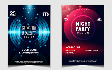 Night dance party music layout design template background with dynamic gradient style. Colorful neon electro style vector for concert disco, club party, event flyer invitation, cover festival poster