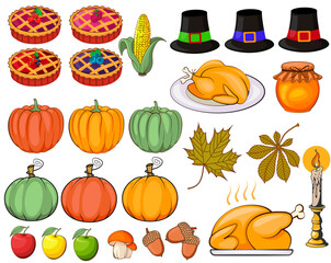 Thanksgiving symbols.  Thanksgiving clipart fat vector.  Autumn, fall and thanksgiving elements. 