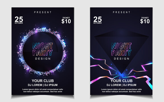 Music Poster Design Background Template With Elegant Colorful Light Electro Music And Party Night Dance Concept Graphic Can Use For Club Night Invitation, Festival Flyer, Business Event Promotion