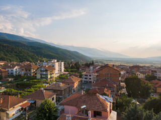 Fototapeta na wymiar Aerial sunset view of town of Petrich, Bulgaria