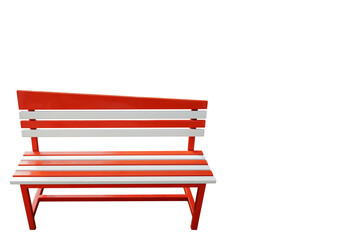 Colorful bench painted in red and white with metal legs isolated on a white background , Ideal for use in the design