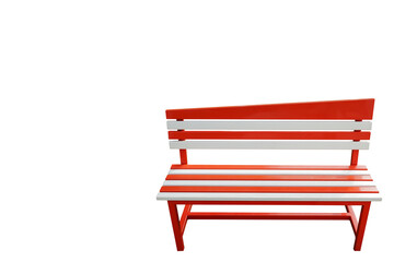 Colorful bench painted in red and white with metal legs isolated on a white background , Ideal for use in the design