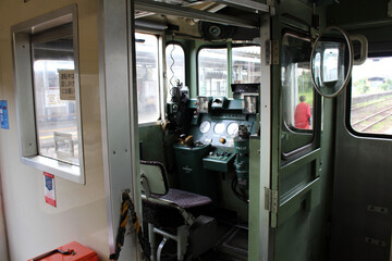 The cab or driver room of Japanese train station going from Kumamoto.