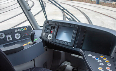 Cabine de pilotage de tramway.