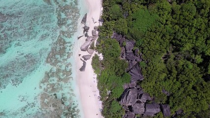 Anse Source Argent in La Digue, Seychelles. Aerial view