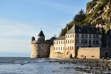 View on UNESCO beauty sunset place - Mont Saint Michele in Normandy, France