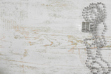 Christmas background. Preparing for the new year. Top view. New year concept. Flat composition with Christmas decorations on a wooden background, place for text.