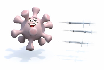corona virus cartoon and syringes