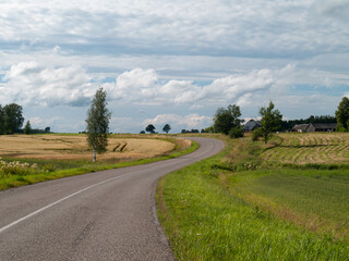 Countryside road landscape in Latvia.
