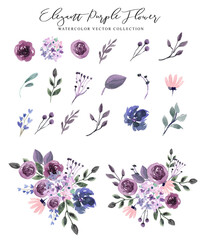 Elegant Purple Flower Watercolor Vector Collection - 377162611