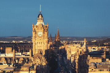 Fototapeta na wymiar Edinburgh city skyline from Calton Hill, United Kingdom