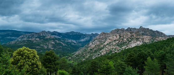 Fototapeta na wymiar Panoramic view, El Yelmo and La Pedriza, Sierra de Guadarrama, Madrid, Spain, Europe