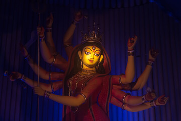 Face of Hindu Goddess Durga with use of selective focus