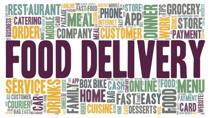 Food delivery vector illustration word cloud isolated on a white background.