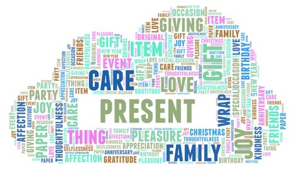 Present vector illustration word cloud isolated on a white background.