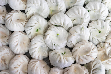 Carry raw chives before steaming.Taro ,Jícama.before Steamed dim sum mix type.