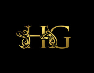 Gold H, G and HG Luxury Letter Logo Icon. Graceful royal style. Luxury alphabet arts logo.