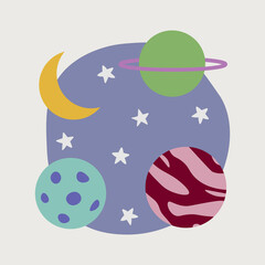 planet stars space moon galaxy retro