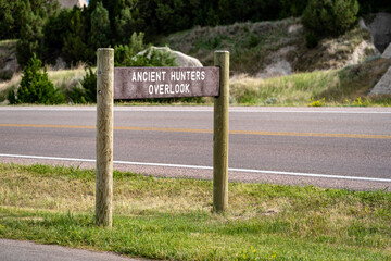 Sign for the Ancient Hunters Overlook in Badlands National Park South Dakota