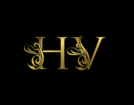 Gold H, V and HV Luxury Letter Logo Icon. Graceful royal style. Luxury alphabet arts logo.