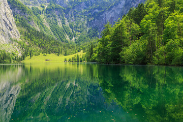 Fototapeta na wymiar Obersee Lake in Berchtesgaden National Park, Bavaria, Germany