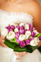 close-up of bride hold bridal bouquet