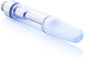 Cannabis Vape Cart with Glass Body for THC & CBD on white background
