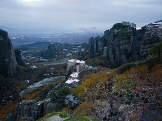 Fototapeta na wymiar The famous monastery in the Meteora mountains. Autumn. Kalambaka Greece . UNESCO world heritage