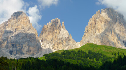 Mountain landscape along the road to Pordoi pass, Dolomites